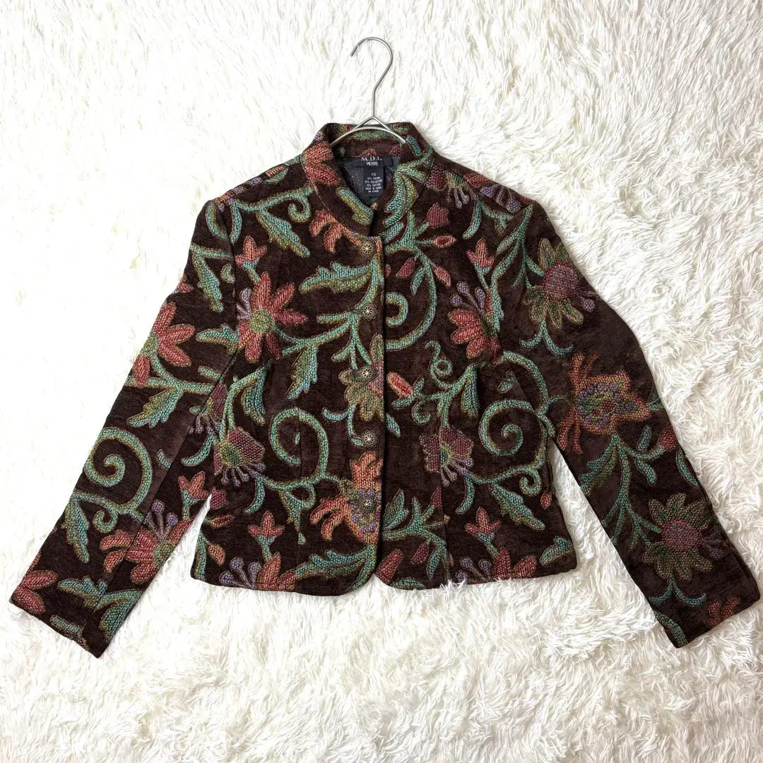 US vintage clothing✨ Vintage Gobelin weave jacket all-over pattern Mao Collar Metal button style