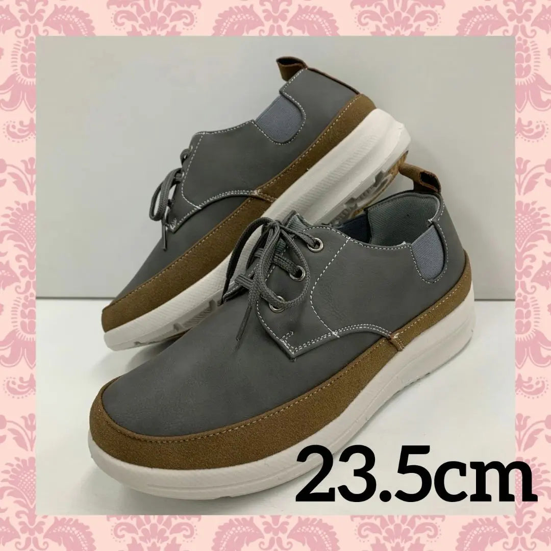 Damas ♡ Zapatos ligeros/cómodos/de goma en ambos lados/con cordones/23,5 cm/gris