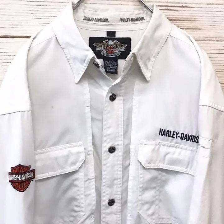 [Rare] Harley Davidson HARLEY☆Long Sleeve Shirt L White NS91