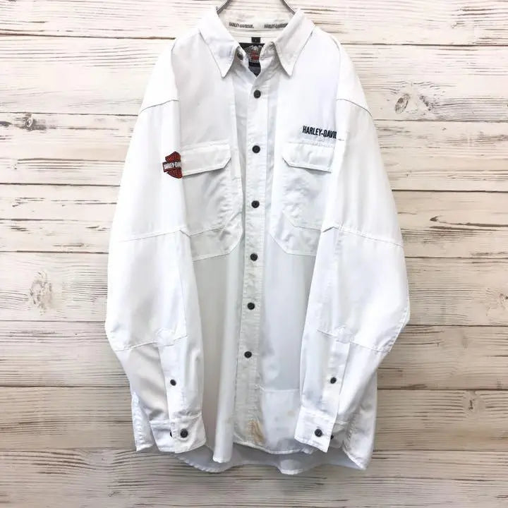 [Rare] Harley Davidson HARLEY☆Long Sleeve Shirt L White NS91