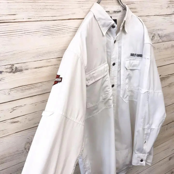 [Rare] Harley Davidson HARLEY☆Long Sleeve Shirt L White NS91