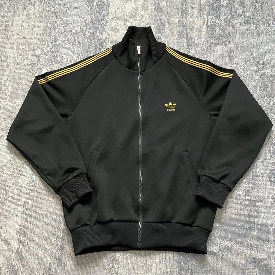 [70S] Adidas track jacket embroidered logo made in West Germany Descente black L