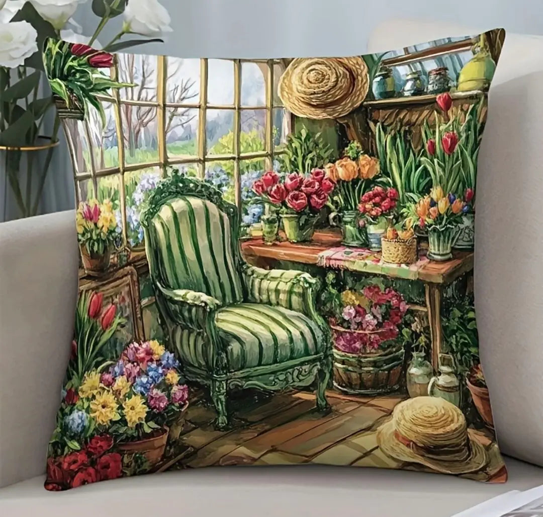 Funda de cojín - Habitación rodeada de flores 45x45