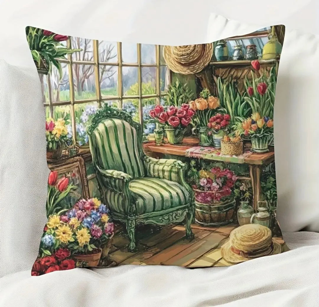 Funda de cojín - Habitación rodeada de flores 45x45