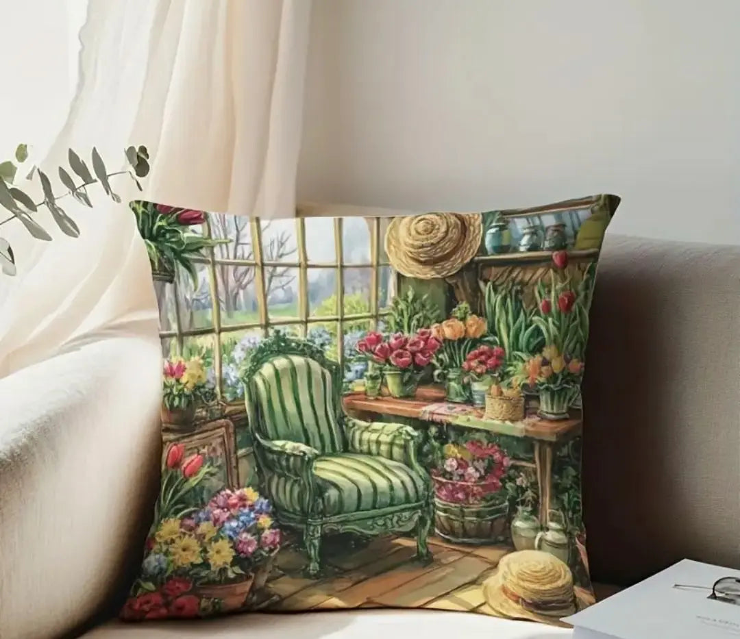 Funda de cojín - Habitación rodeada de flores 45x45