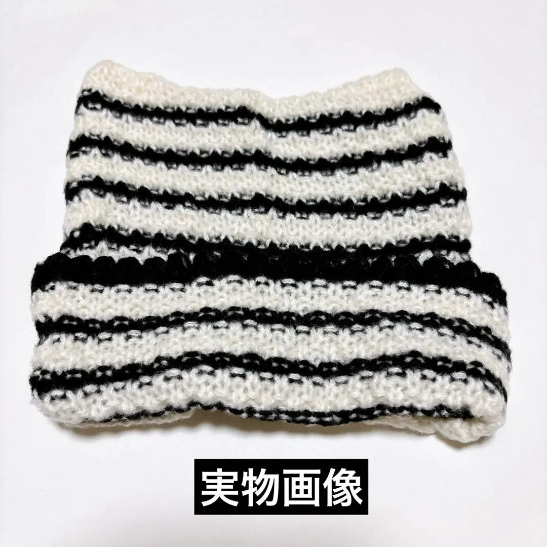 Cat ear knit hat Cat Beans SNS Y2K Black Black White HYDE