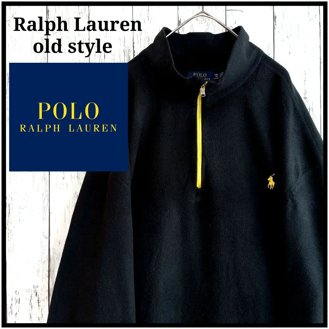 Ralph Lauren★Polar con media cremallera 3XL con logotipo bordado de gran tamaño en negro