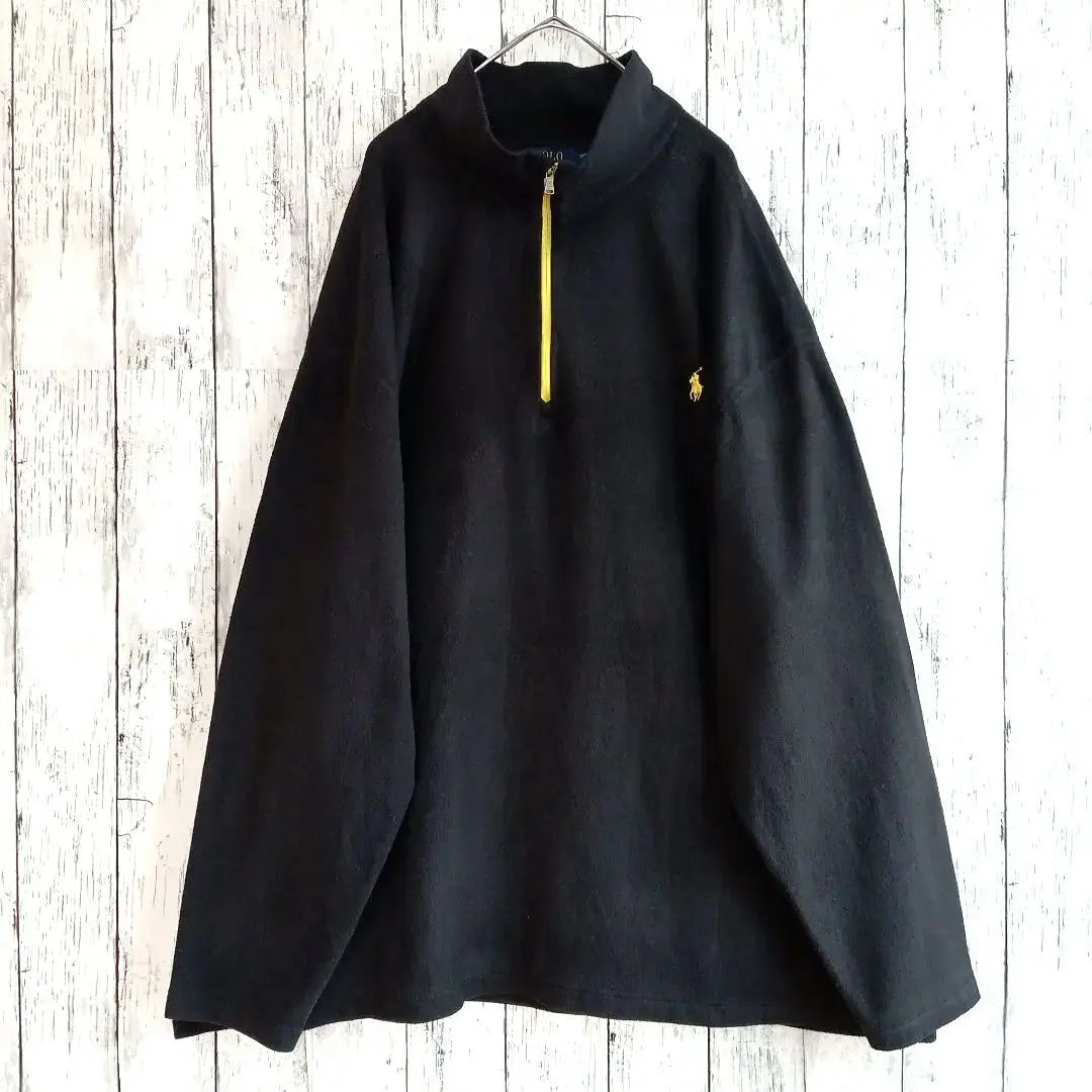 Ralph Lauren★Half Zip Fleece 3XL Embroidered Logo Oversize Black