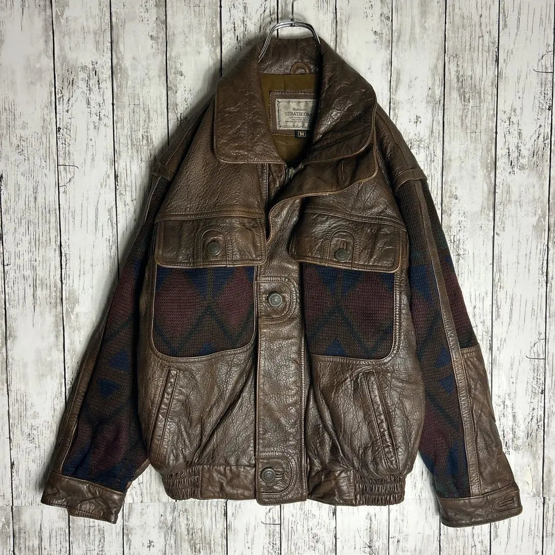 Lamb leather knitted blouson jacket brown vintage vintage clothing