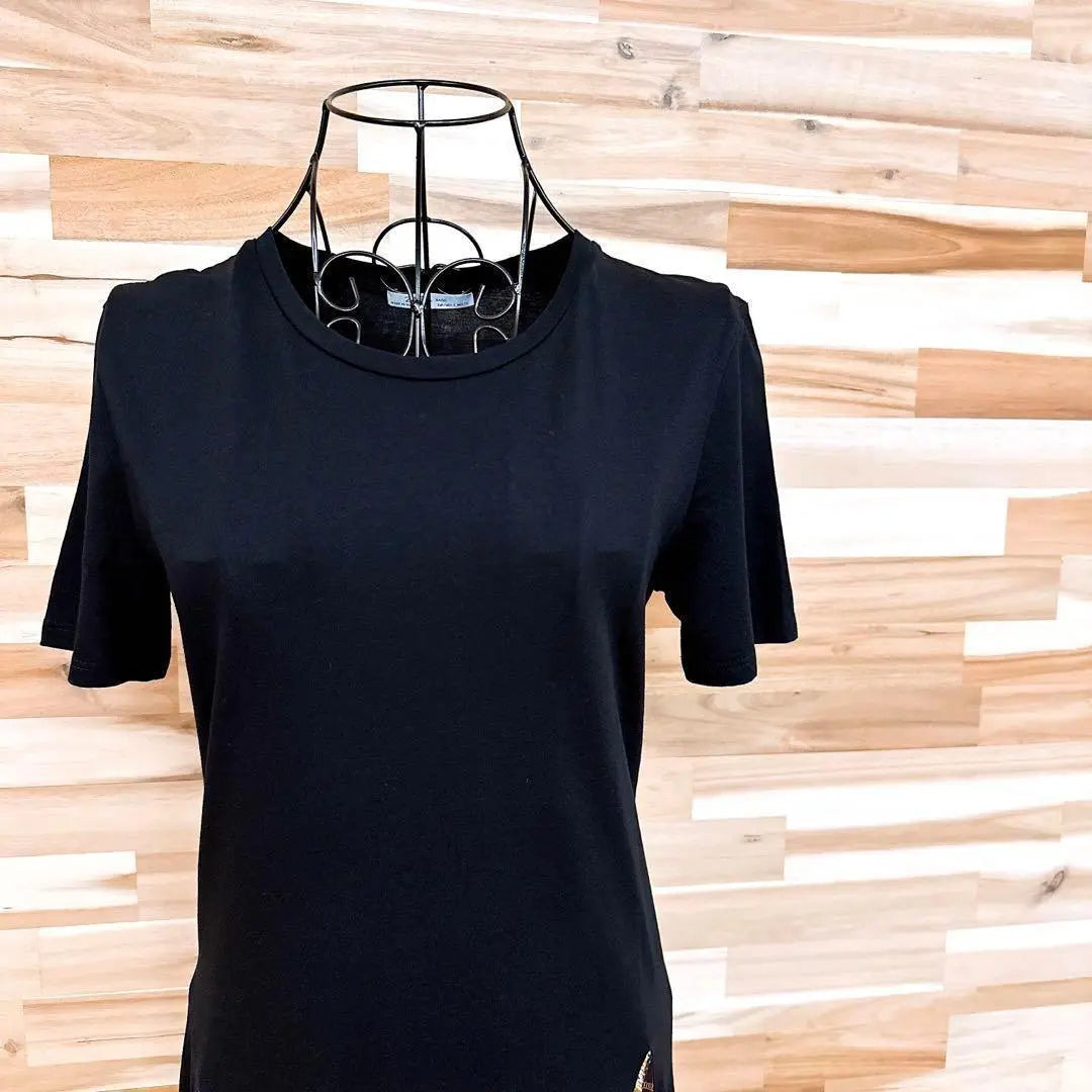 [Zara] Vestido camisero con falda de satén con estampado de bufanda talla S negro x marrón