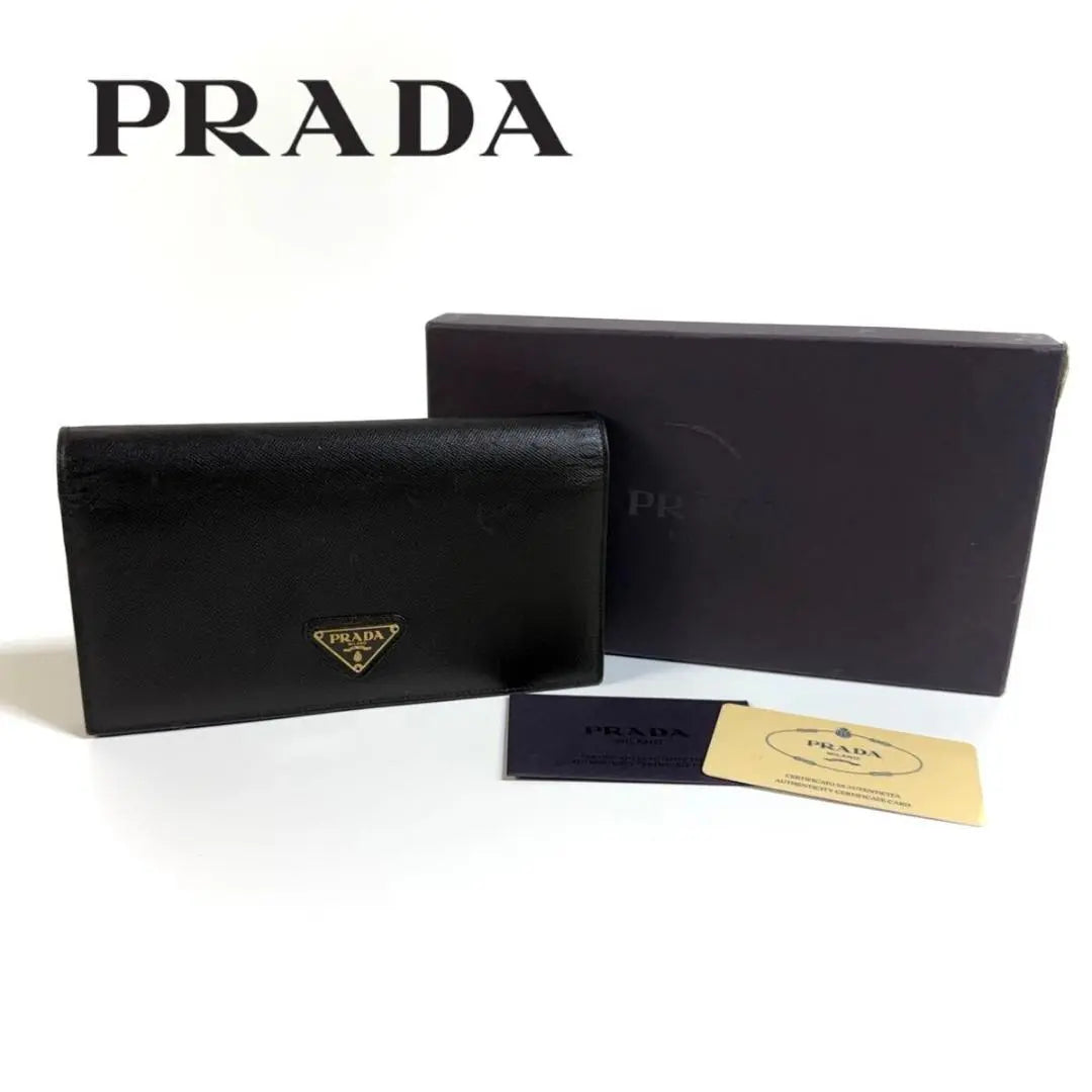 [Good condition] PRADA Saffiano Leather Long Wallet Black Made in Italy with original box