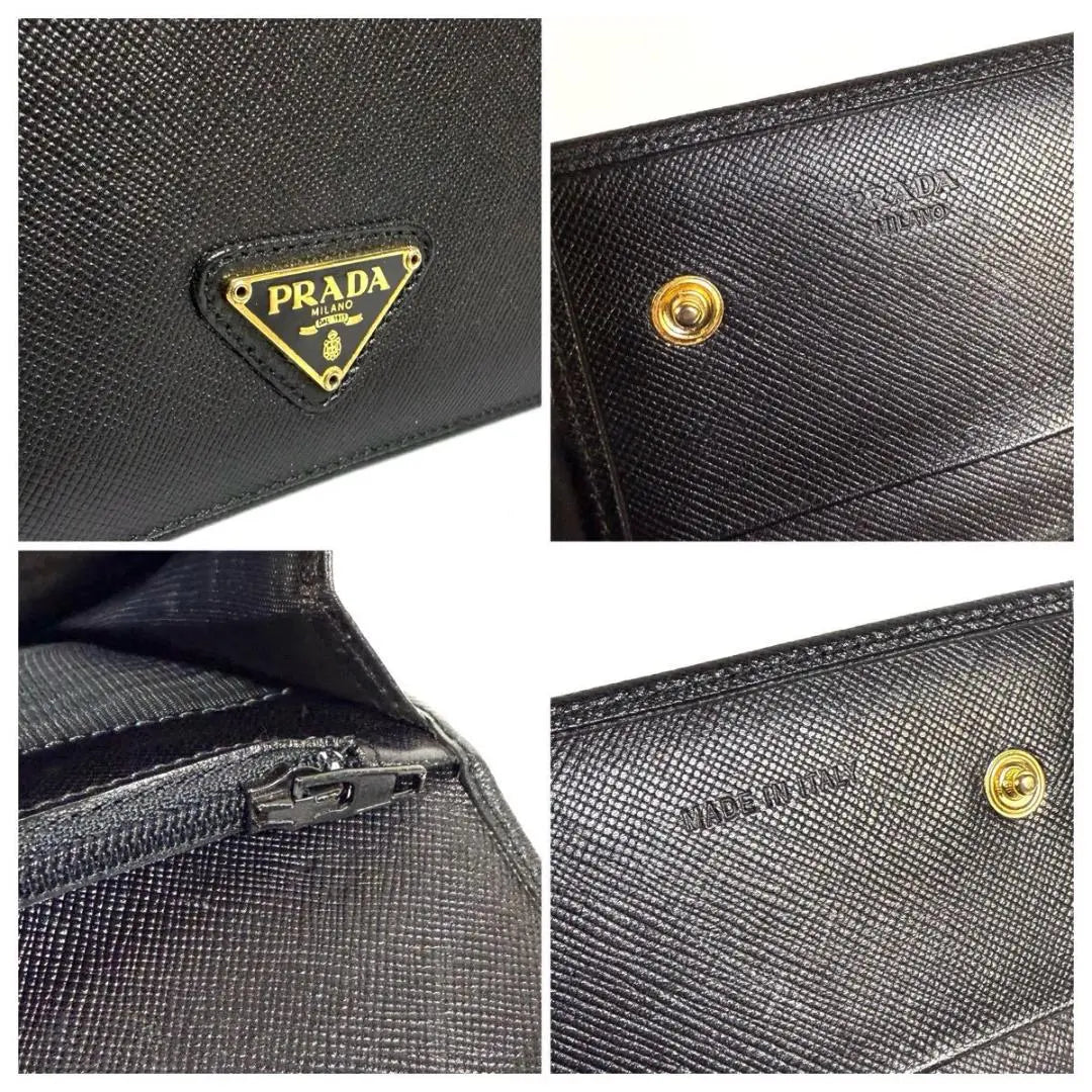 [Good condition] PRADA Saffiano Leather Long Wallet Black Made in Italy with original box