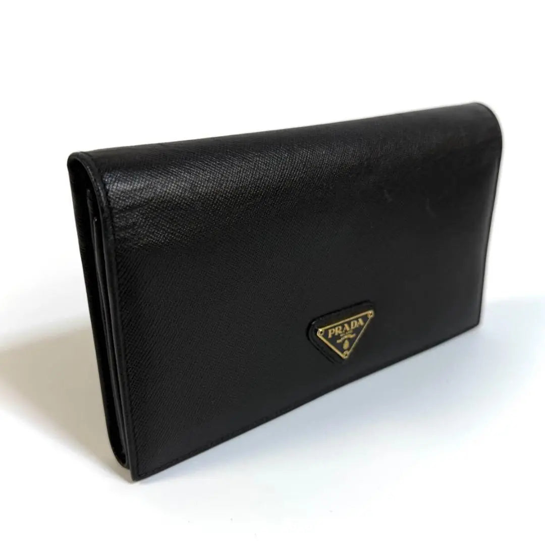 [Good condition] PRADA Saffiano Leather Long Wallet Black Made in Italy with original box