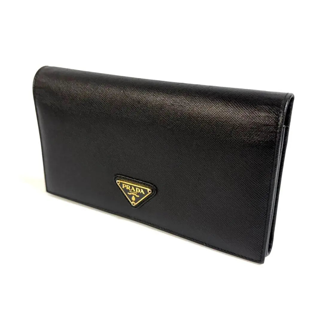 [Good condition] PRADA Saffiano Leather Long Wallet Black Made in Italy with original box