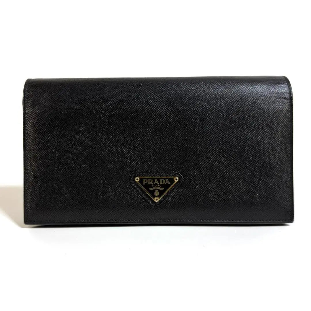 [Good condition] PRADA Saffiano Leather Long Wallet Black Made in Italy with original box