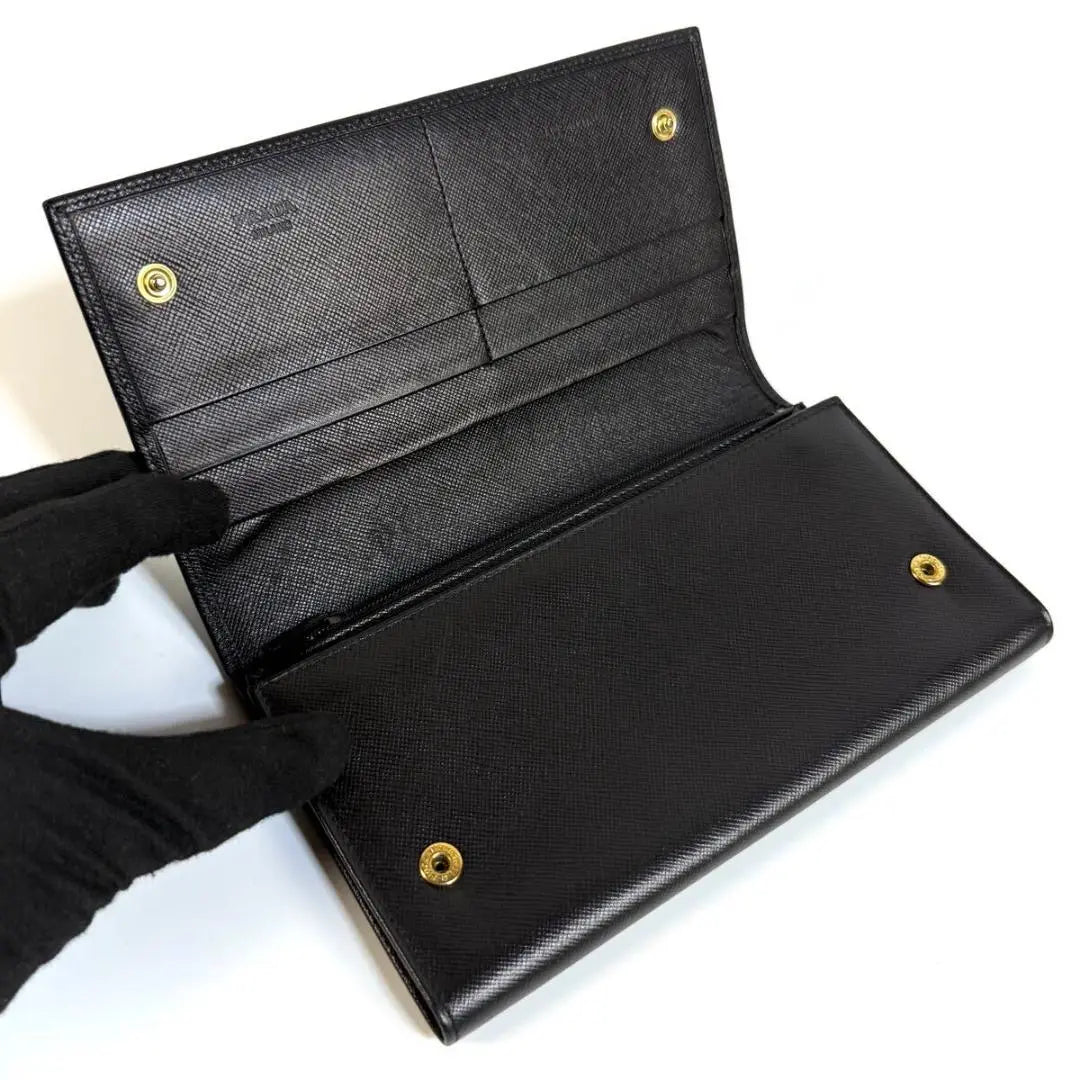 [Good condition] PRADA Saffiano Leather Long Wallet Black Made in Italy with original box