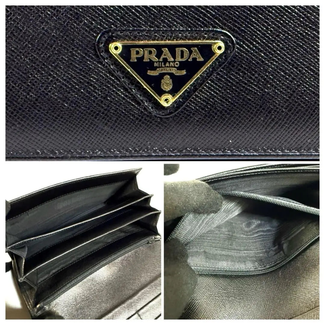 [Good condition] PRADA Saffiano Leather Long Wallet Black Made in Italy with original box