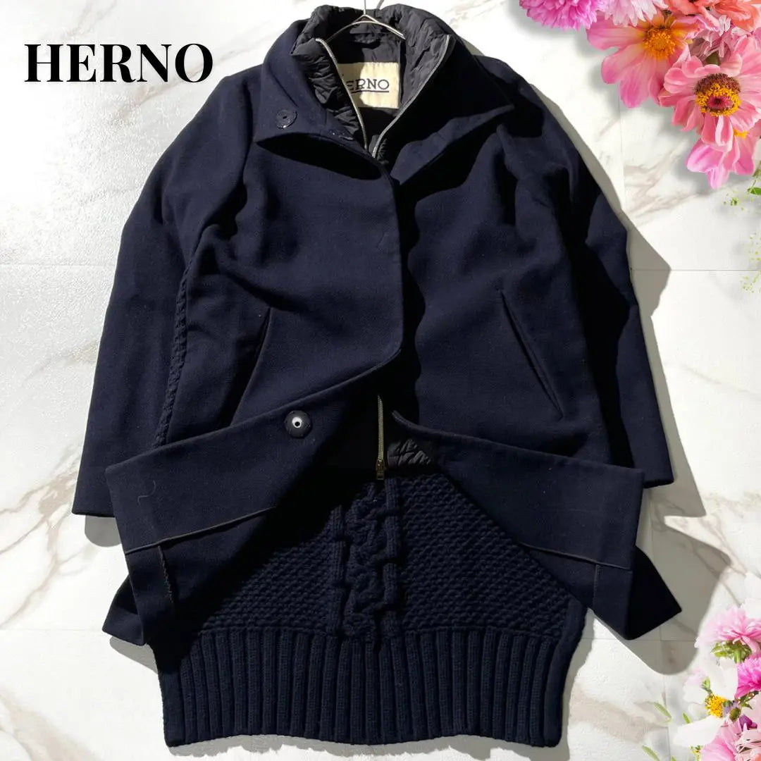 Superb condition ✨HERNO Down coat Knit switching 42 Navy Rare