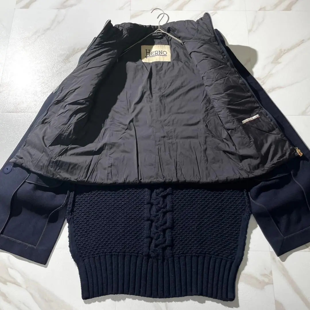 Superb condition ✨HERNO Down coat Knit switching 42 Navy Rare