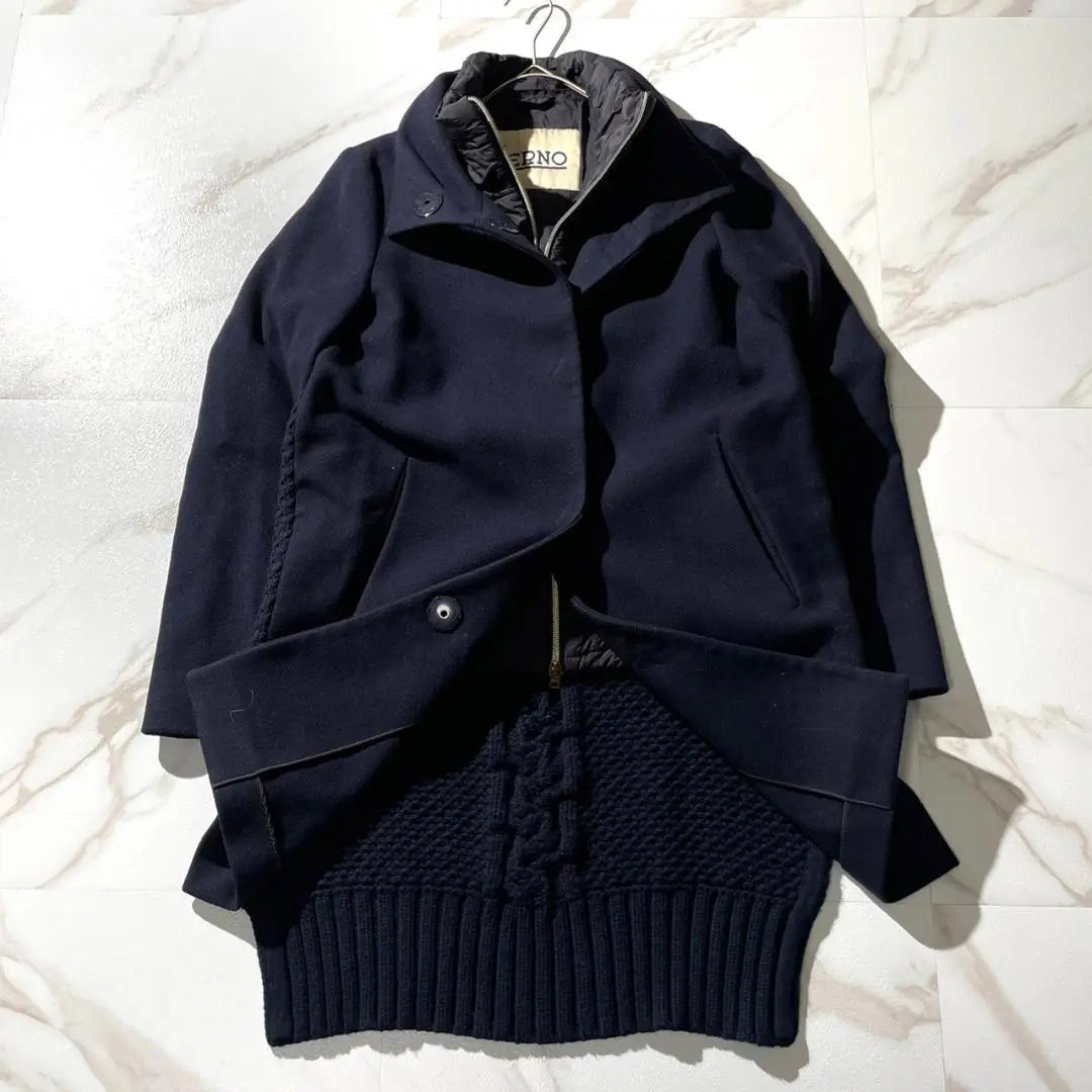 Superb condition ✨HERNO Down coat Knit switching 42 Navy Rare