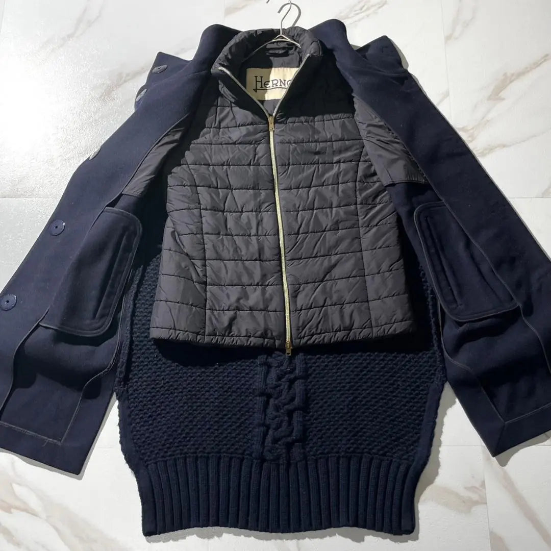 Superb condition ✨HERNO Down coat Knit switching 42 Navy Rare