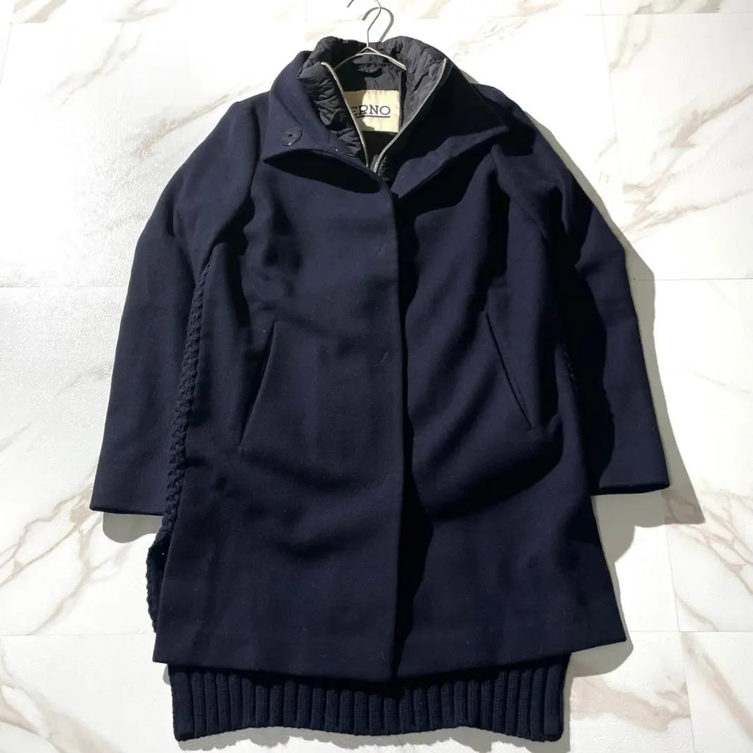 Superb condition ✨HERNO Down coat Knit switching 42 Navy Rare