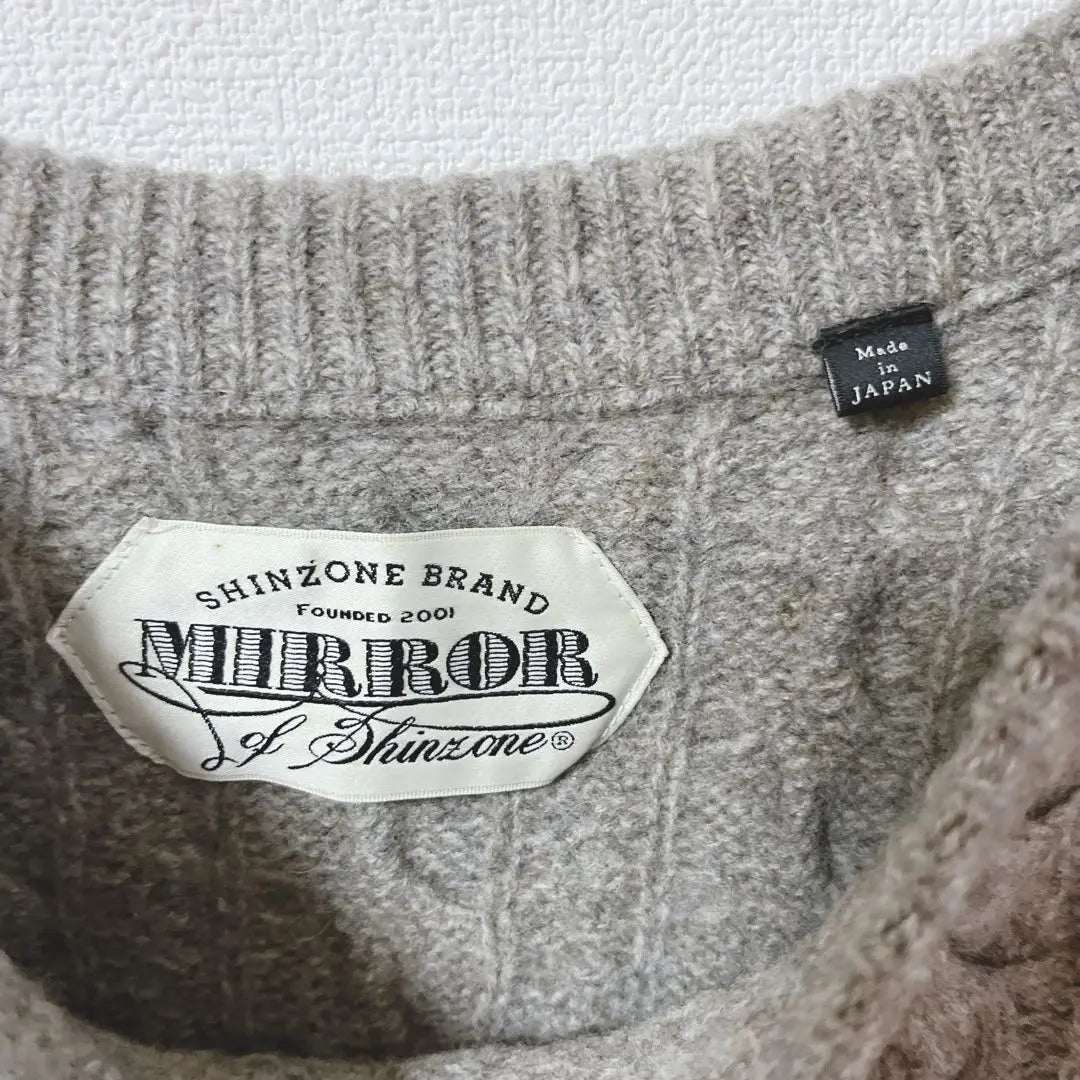 [Mirror of Shinzone] Cable knit wool 100% made in Japan gray beauty | 【ミラーオブシンゾーン】ケーブルニット ウール100% 日本製 グレー 美品