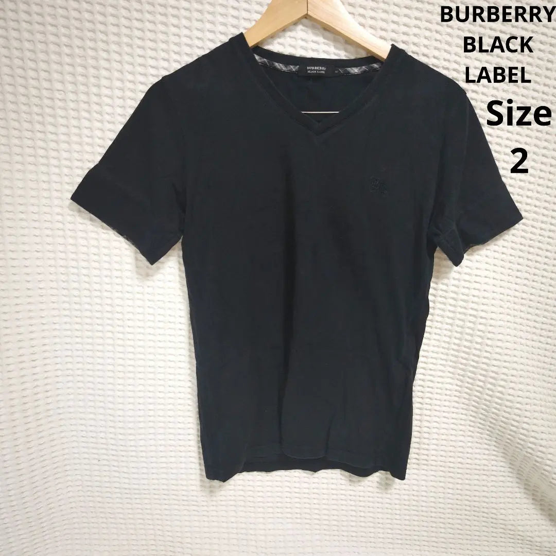 [Popular☆BURBERRY BLACK LABEL] Camiseta Nova Check negra con escote en V 2