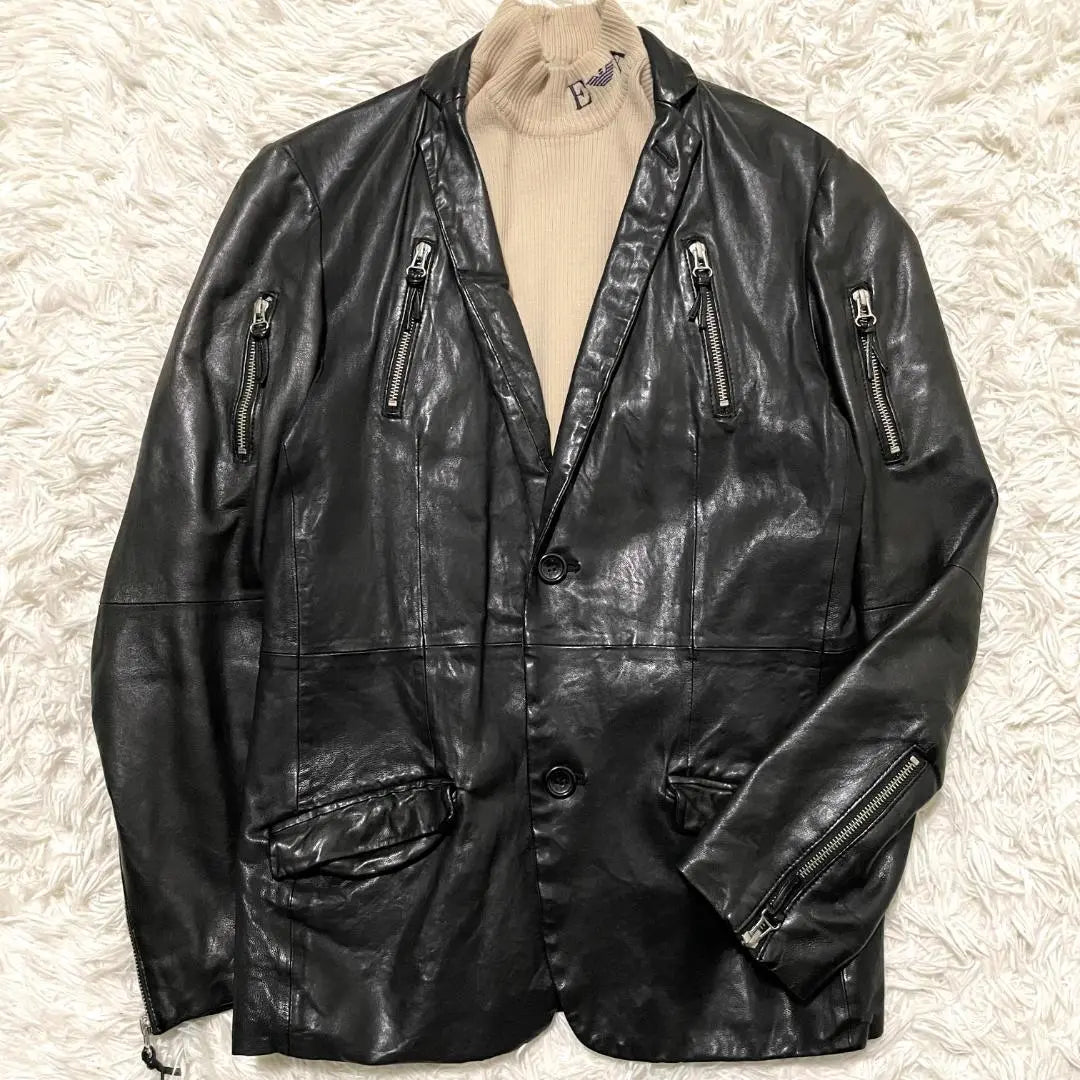 00's y2k Custom Culture Lamb Leather Jacket L Equivalent Multi-Zip