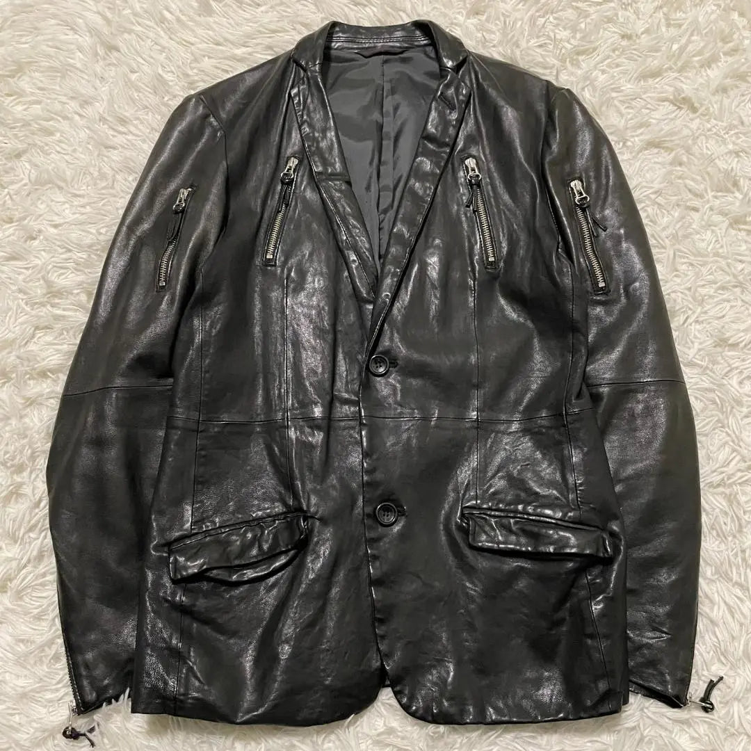 00's y2k Custom Culture Lamb Leather Jacket L Equivalent Multi-Zip