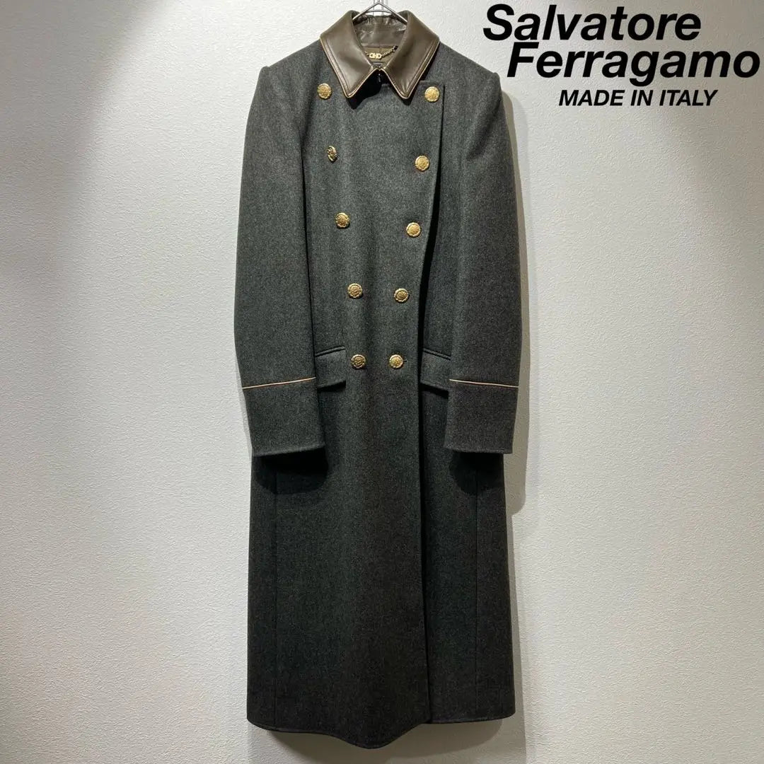 Rare, beautiful, Salvatore Ferragamo, high quality, double-breasted coat, wool, leather