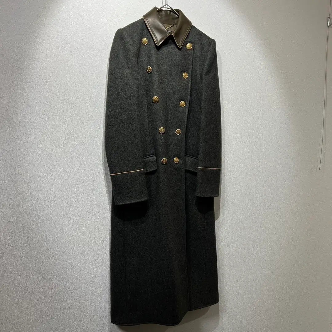 Rare, beautiful, Salvatore Ferragamo, high quality, double-breasted coat, wool, leather