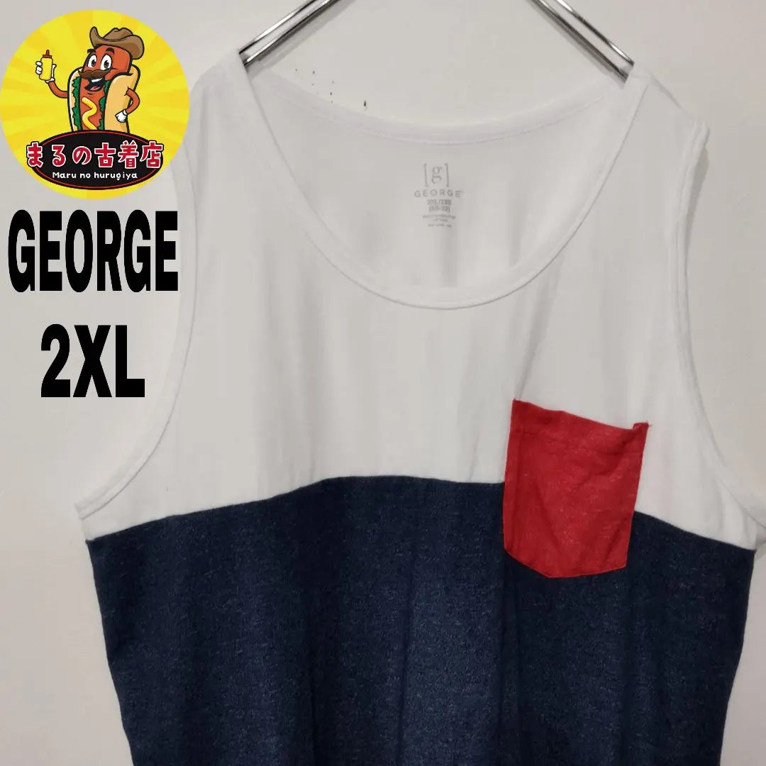 USA Vintage GEORGE Tank Top 2XL White Navy Two-tone