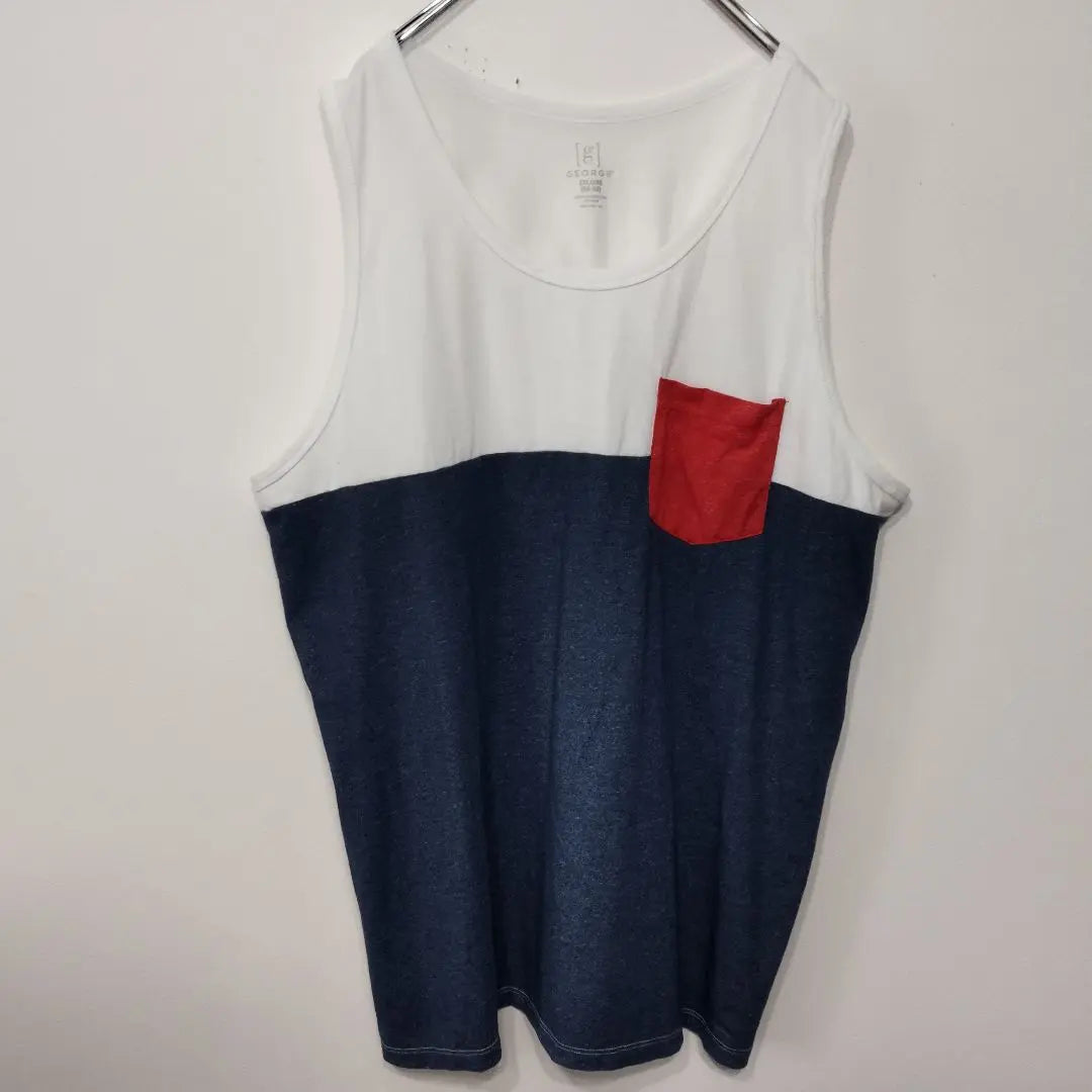 USA Vintage GEORGE Tank Top 2XL White Navy Two-tone