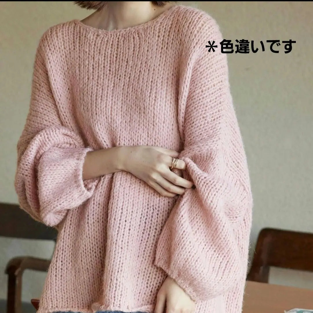 [Titty Bait] Oversized, thin, long sleeve rough knit, brown, free size