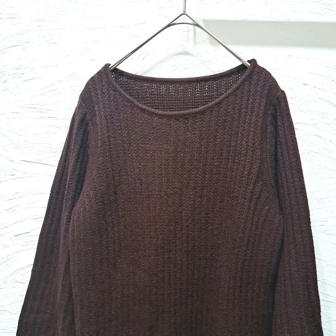 [Titty Bait] Oversized, thin, long sleeve rough knit, brown, free size