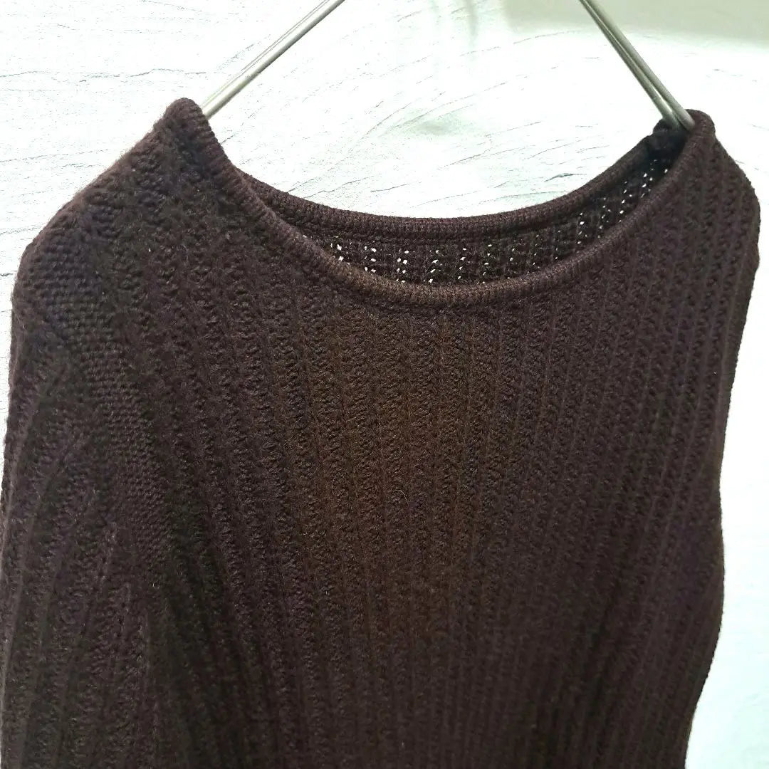 [Titty Bait] Oversized, thin, long sleeve rough knit, brown, free size