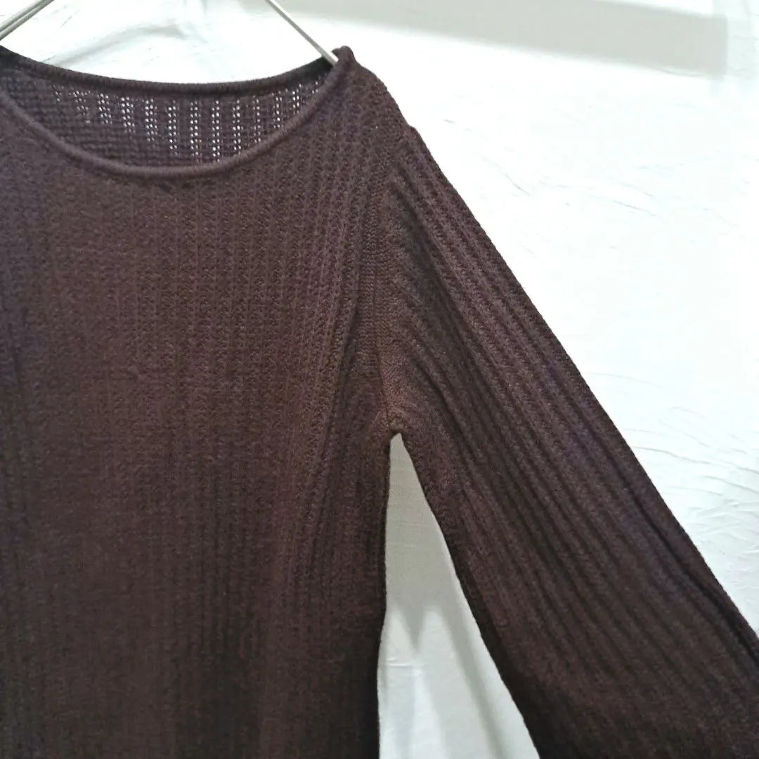 [Titty Bait] Oversized, thin, long sleeve rough knit, brown, free size