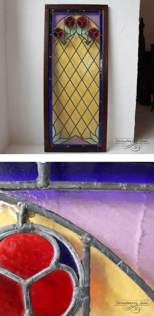 L3306-143 British antique stained glass stained window frame UK