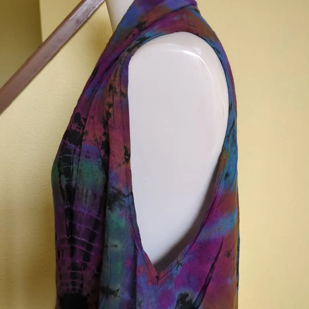 Tie-dyed long gilet vest transformed jacket ethnic asian unique