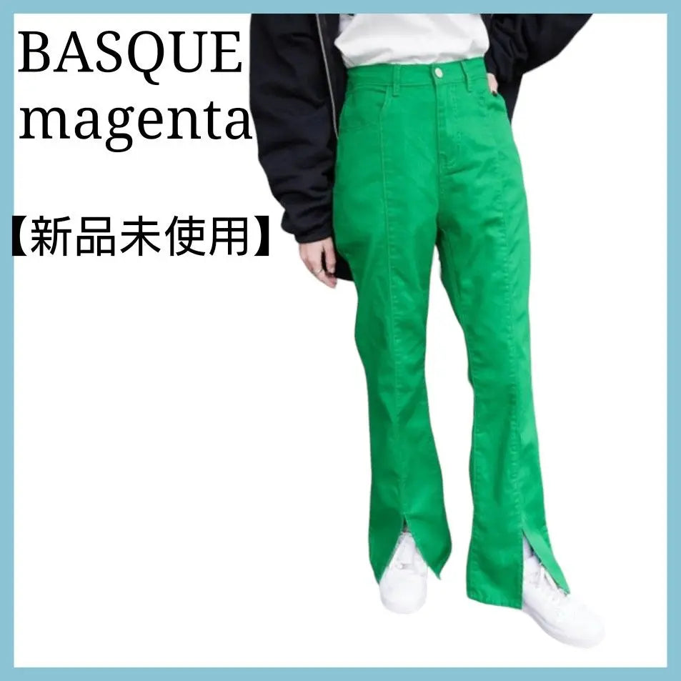 BASQUE magenta flare pants for women, high waist, green