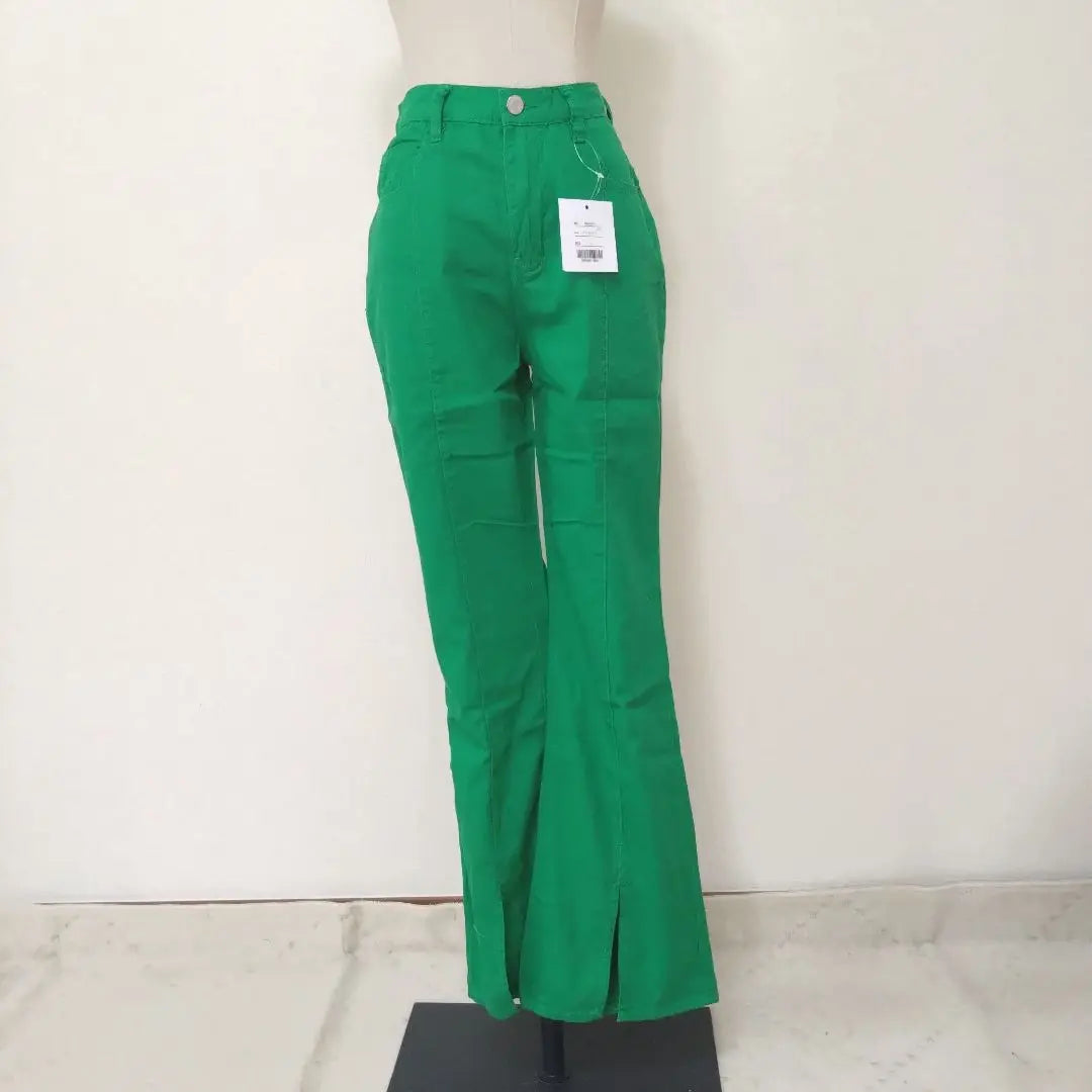 BASQUE magenta flare pants for women, high waist, green