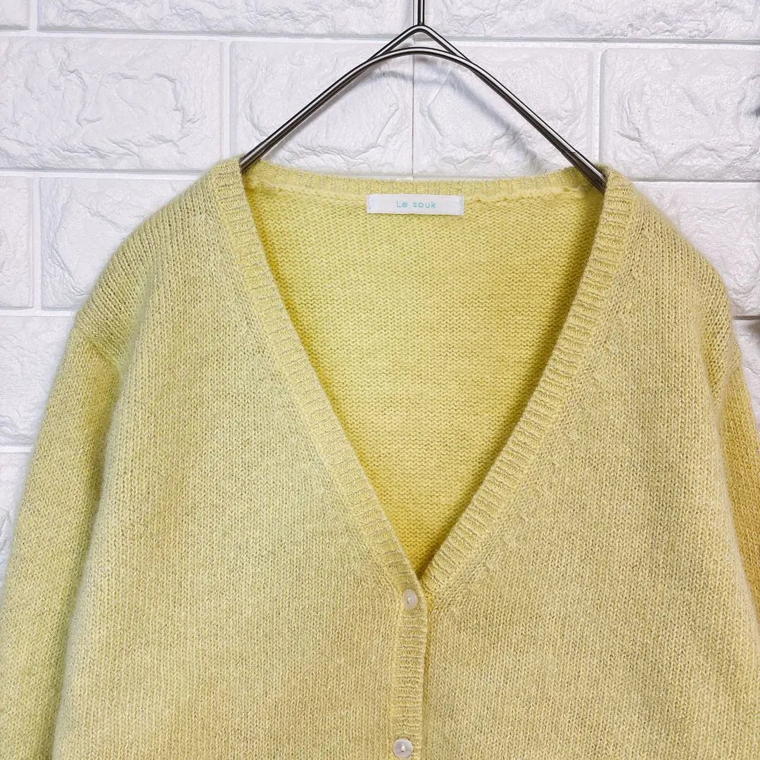 Rusouque/Angola/Fluffy V-neck cardigan Spring glitter [M] Yellow