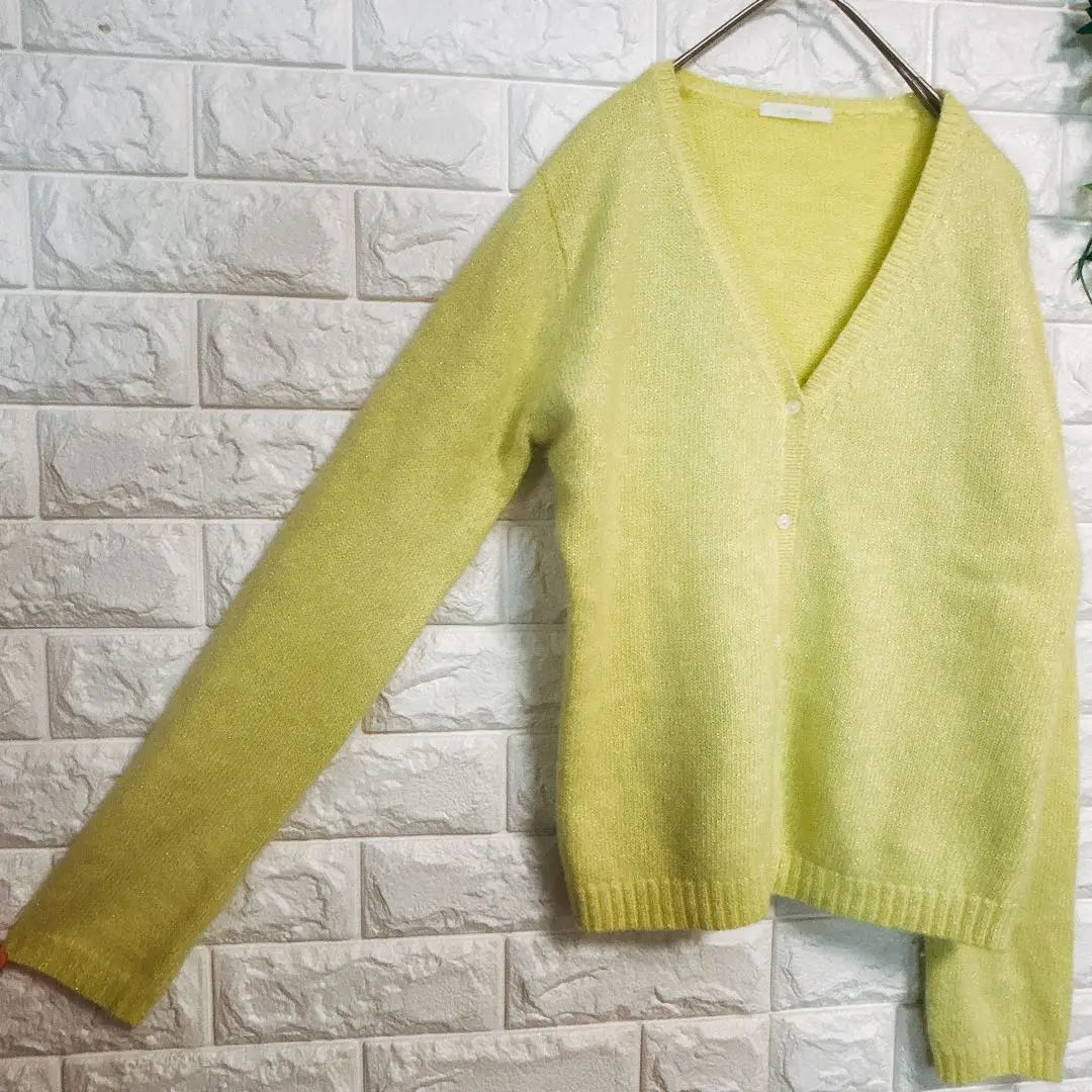 Rusouque/Angola/Fluffy V-neck cardigan Spring glitter [M] Yellow