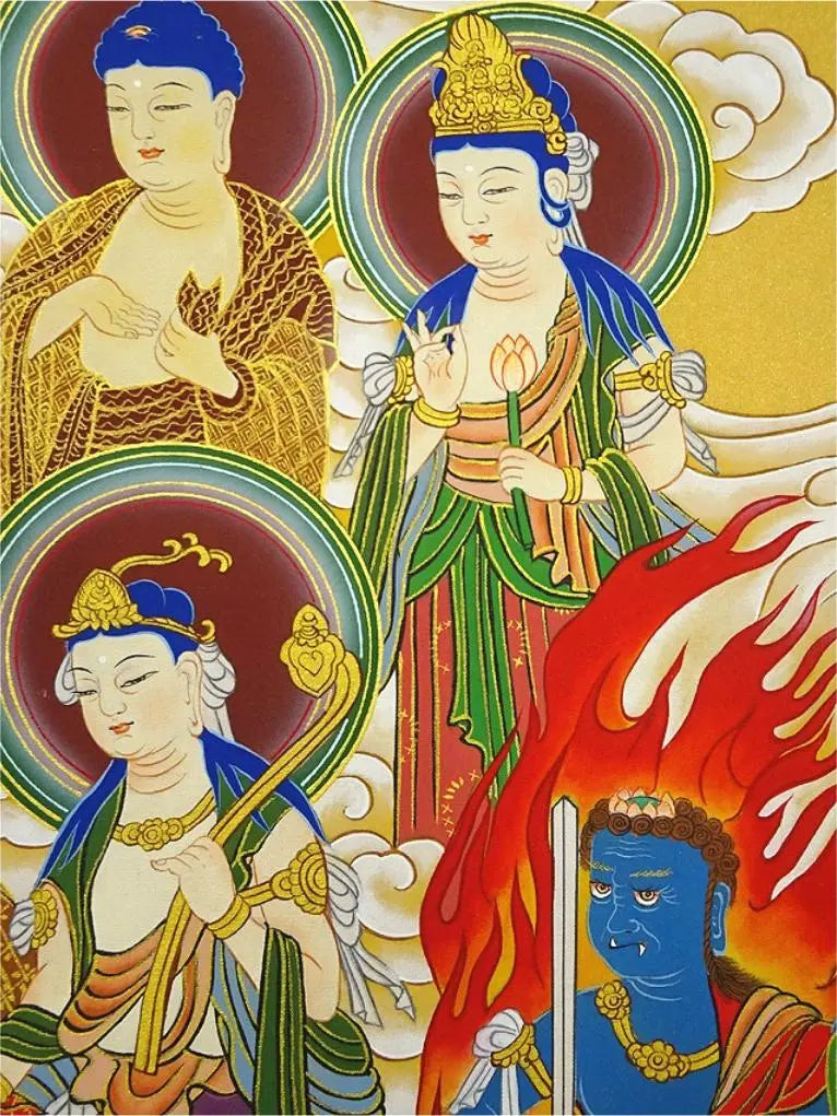 [Main-made] Hanging scroll Tajima Midori's "Thirteen Buddhas Illustrations" Buddhist painting, silk, hand-painted, boxed, hanging scroll a06022 | 【真作】掛軸 田島翠峰『十三仏図』仏画 絹本 肉筆 箱付 掛け軸 a06022