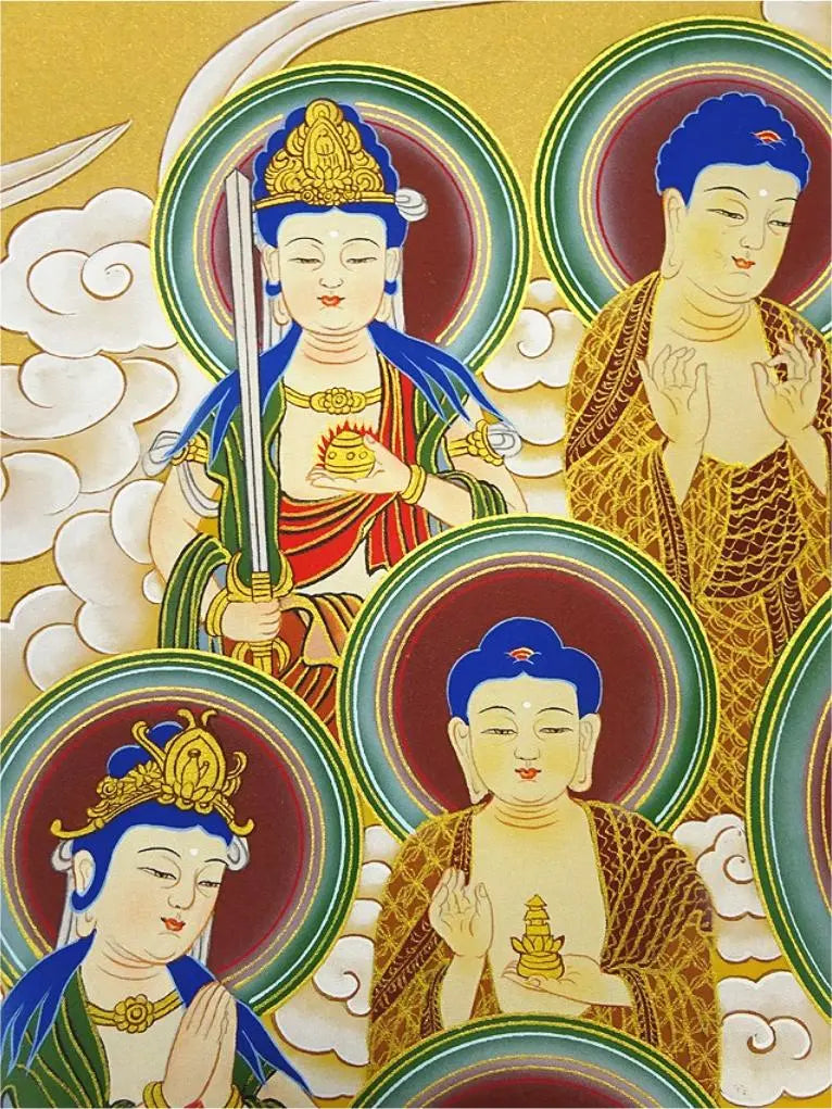 [Main-made] Hanging scroll Tajima Midori's "Thirteen Buddhas Illustrations" Buddhist painting, silk, hand-painted, boxed, hanging scroll a06022 | 【真作】掛軸 田島翠峰『十三仏図』仏画 絹本 肉筆 箱付 掛け軸 a06022