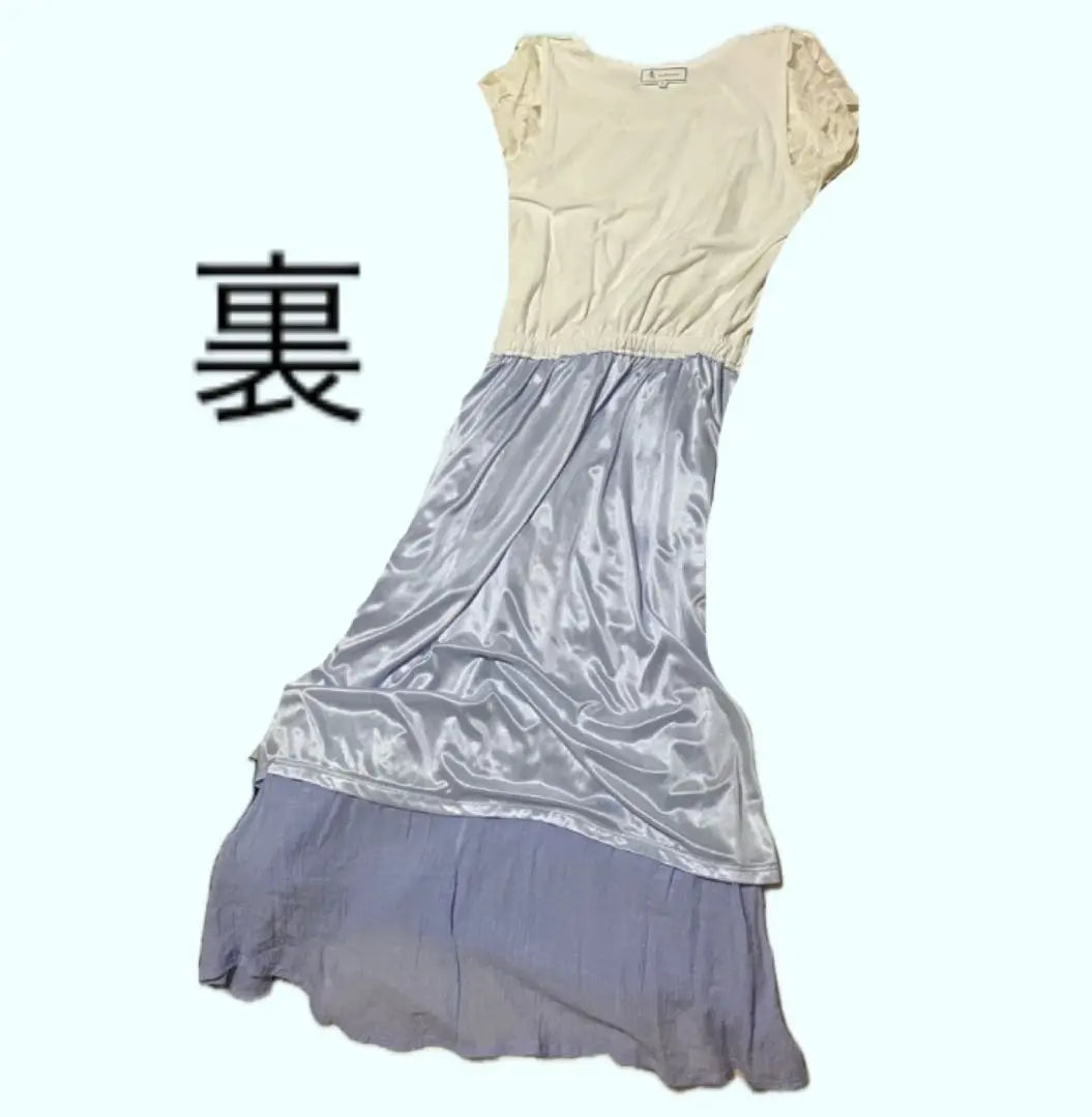 Dress, short sleeves, long length, midi length, lace, blue, white, light blue, floral pattern