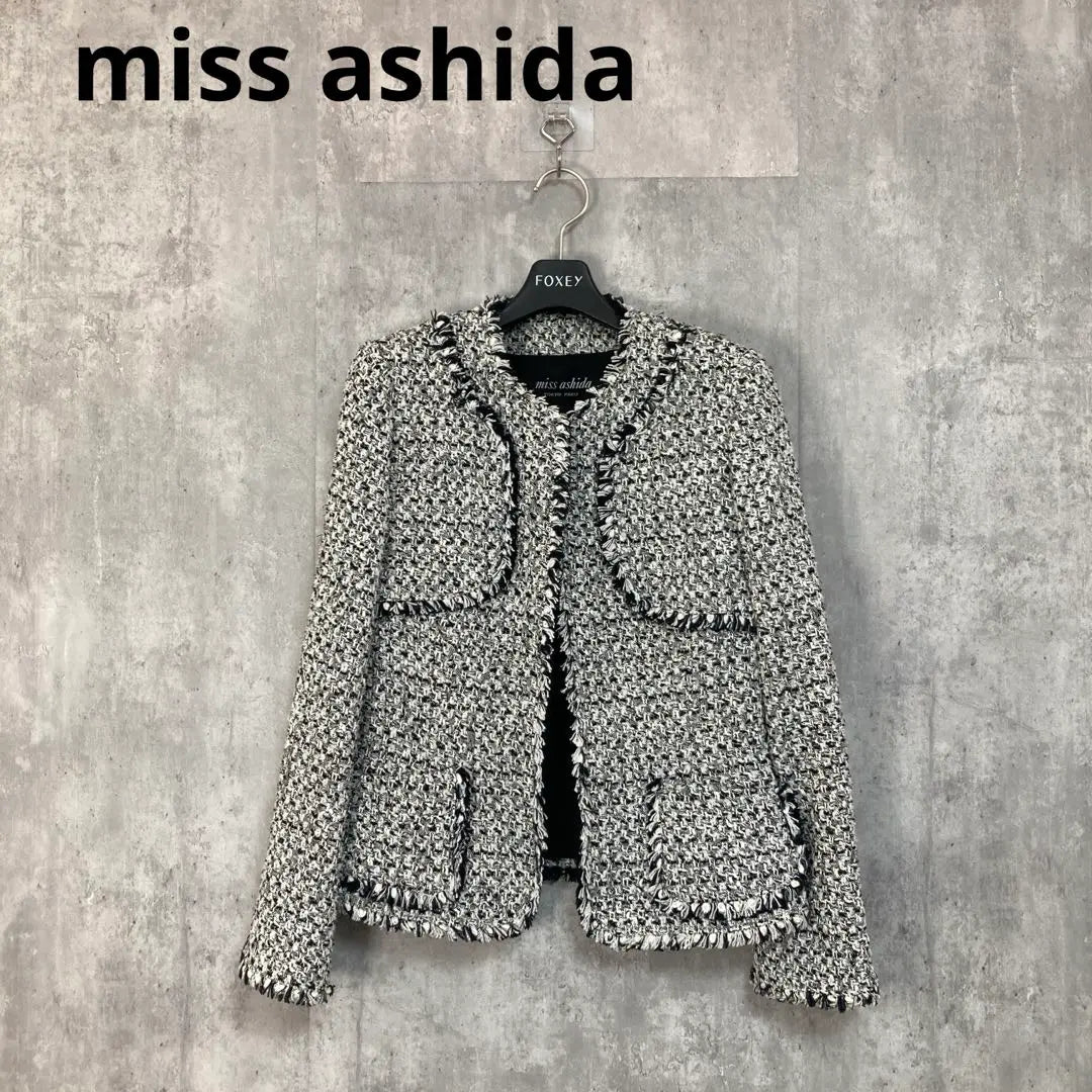 [miss ashida] Tweed collarless jacket fringe 7 | 【miss ashida】 ツイードノーカラージャケット　フリンジ　7