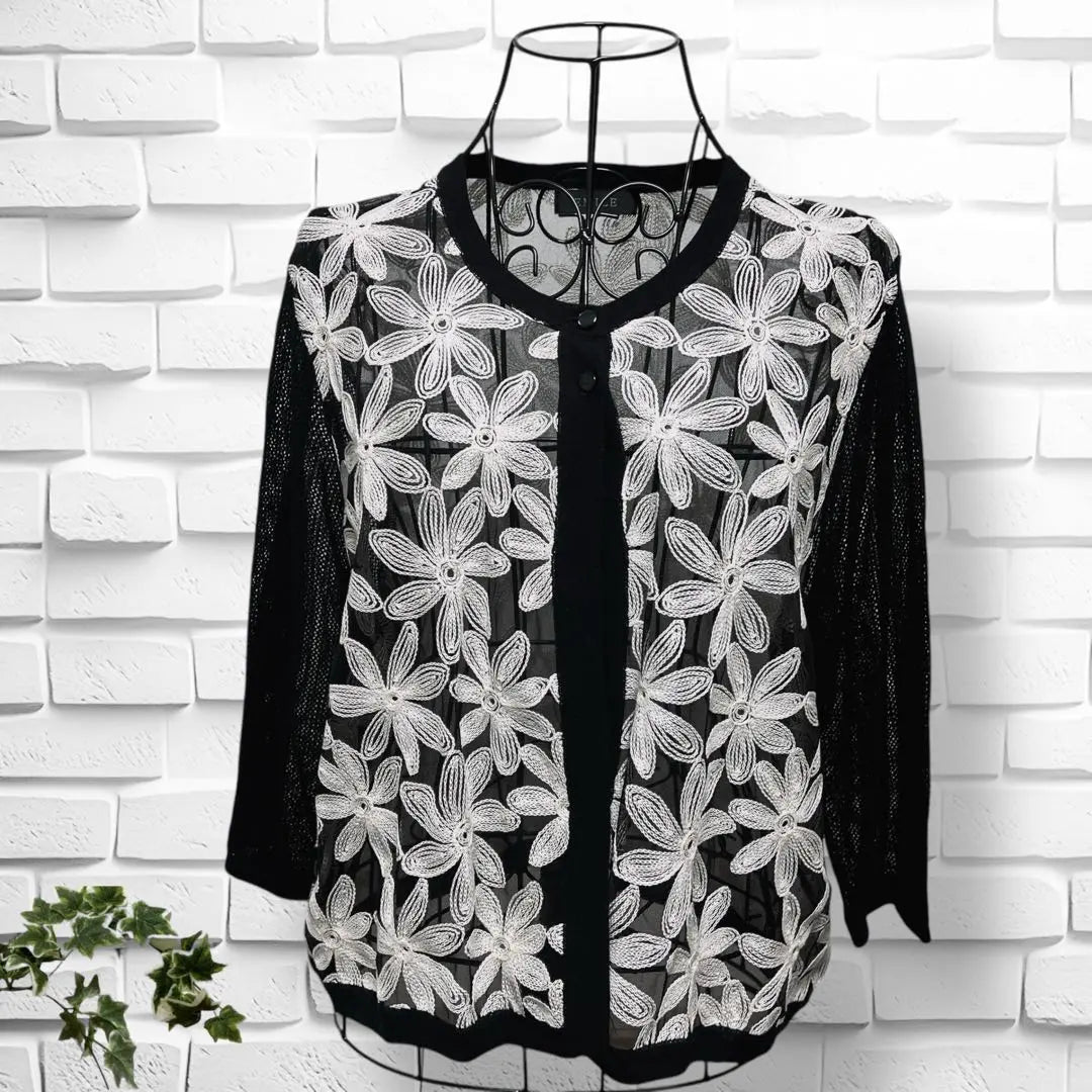 Cardigan, Haori, Tulle, Floral, See-through, Sheer, Embroidered, Tops, Cotton