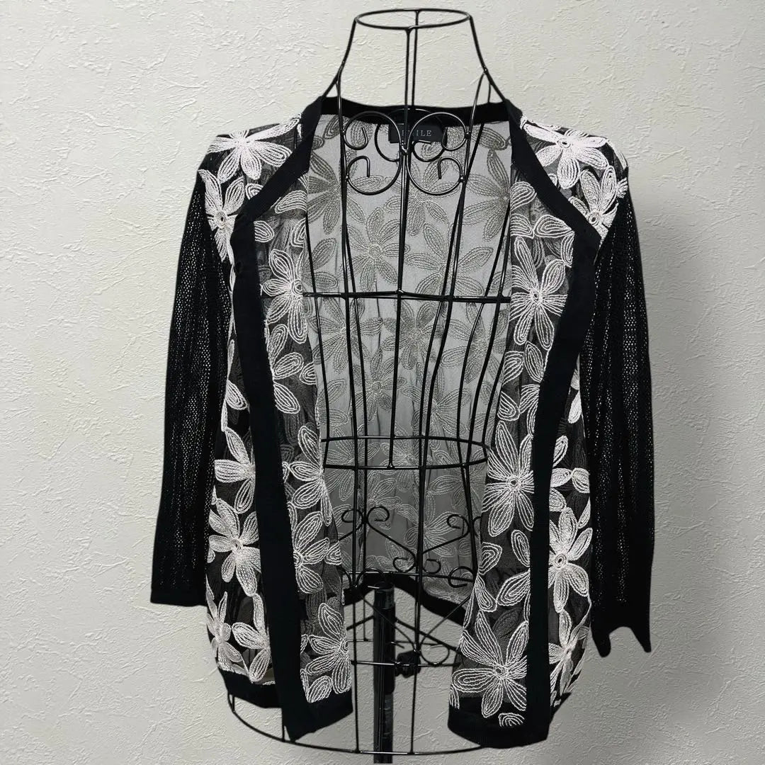 Cardigan, Haori, Tulle, Floral, See-through, Sheer, Embroidered, Tops, Cotton